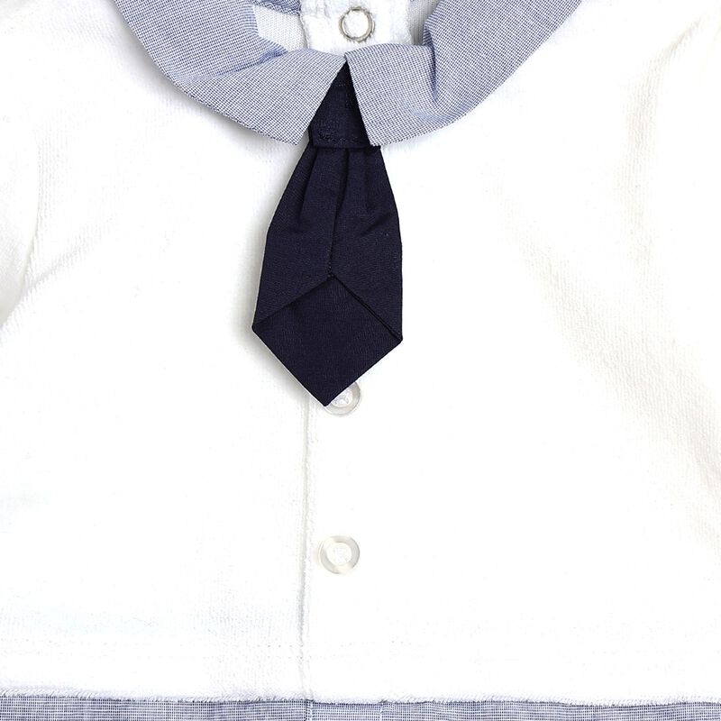 Boys White & Blue Velour Leg Opening Babysuit image number null